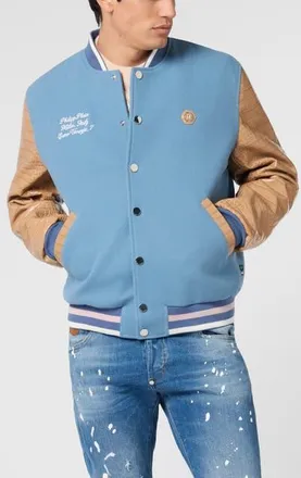 Philipp Plein Varsity Bomber Cocco Sleeves Milan Men in Lightblue at Nordstrom, Size Xxx-Large