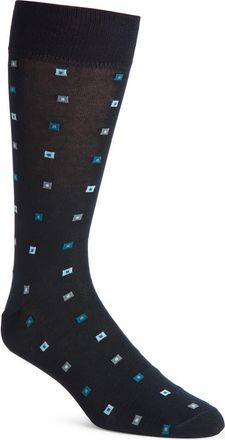 Nordstrom Geometric Pattern Cotton Blend Dress Socks in Navy at Nordstrom