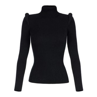 Elisabetta Franchi Gebreide coltrui met 3D-details - Dames - Truien - Zwart - Maat: XS Viscose