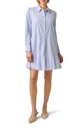 Adrianna Papell Hailey Stripe Button-Up Shift Shirtdress in Blue/White at Nordstrom, Size X-Large