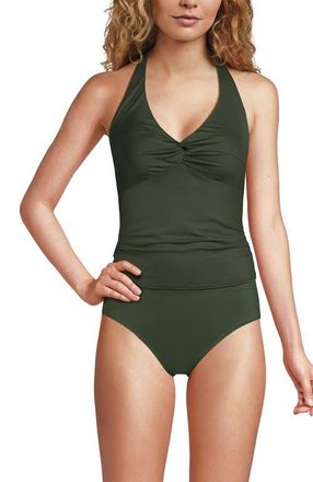 Lands End Twist Halter Tankini Top in Rich Olive Green at Nordstrom, Size 16