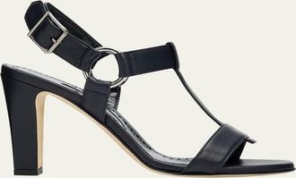 Manolo Blahnik 90mm Miona Leather T-Bar Sandals