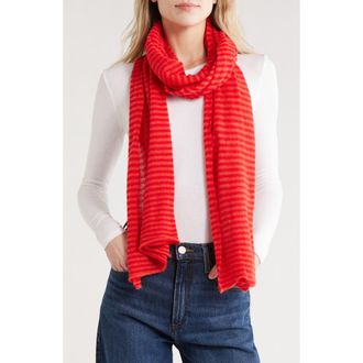Portolano Stripe Wool Blend Scarf in Mandarin/Cherry at Nordstrom Rack