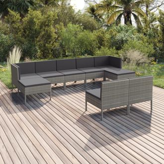 vidaXL Set De Muebles De Jard&iacute;n 9 Pzas Y Cojines Rat&aacute;n Sint&eacute;tico Gris Vidaxl