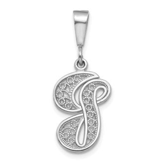 Diamond2Deal 10K White Gold Filigree Initial G Pendant