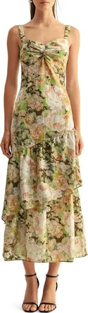 Adelyn Rae Kaya Ruffle Tiered Midi Sundress in Olive Multi at Nordstrom, Size X-Small
