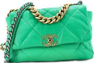 Chanel Borsa a tracolla 19 grande in pelle trapuntata con battente - Verde