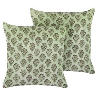 Beliani Conjunto De 2 Cojines De Terciopelo Verde 45 X 45 Cm Floral Bloque Impreso Rungia