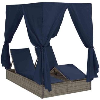vidaXL Vidaxl - Lettino doppi con Tetto Grigio 205 x 129 x 200 cm Rattan pe