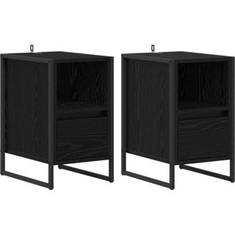 vidaXL Bedside Table 2 pcs Black Oak 39.5 x 30 x 50 cm Engineered Wood vidaXL