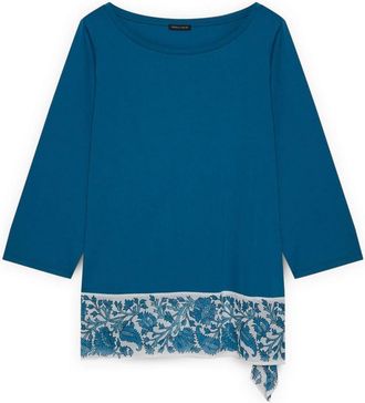 Fiorella Rubino T-shirt in cotone con bordo stampato - - Tops - Donna - Blu - M