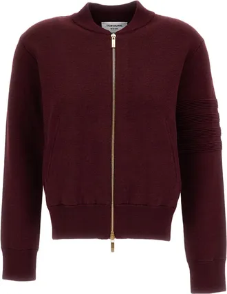 Thom Browne Burgundy Ottoman Milano Stitch 4-Bar Bomber Jacket
