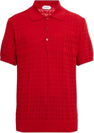 Versace Wool Knit Polo - Heren - V-hals truien - Rood - L - Wol - Truien & Vesten