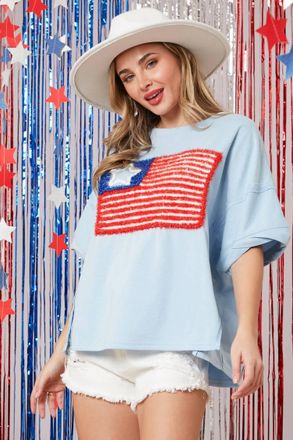 Peach Love California Freedom Flag Luxe Tee In Blue Multi