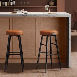 Vasagle Set of 2 Tall Bar Stools with Stitched Seats Easy Assembly in Brown