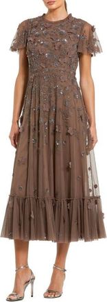 Mac Duggal Embellished High Neck Cap Sleeve A Line Dress in Chocolate at Nordstrom, Size 10