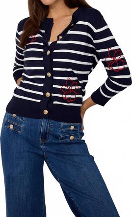 Frank Lyman Design Striped Cardigan In Midnight/white