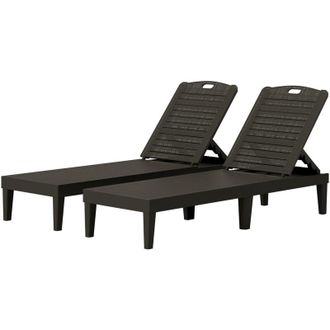 OUTSUNNY Set 2 Lettini Sdraio con Schienale a 4 Regolazioni Effetto Rattan Nero