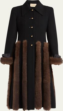 Valentino Garavani Sheep Shearling-Trim Single-Breasted Cashmere Coat
