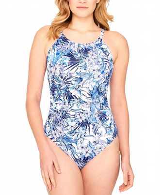 Swim Solutions Printed One Piece Swimsuit In Royal Affair