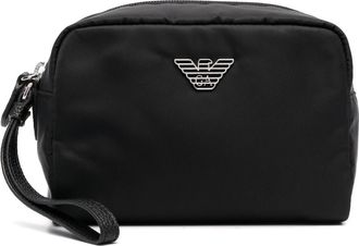 Emporio Armani logo-plaque make up bag - women - Polyamide/Polyester/Polyester/Polyurethane - One Size - Black
