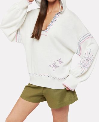 Brodie Harper Embroidered Long Sleeve Hoodie In Ice Water