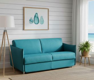 Dmora Sof&aacute; Fijo 2 Plazas Polissena, Sof&aacute; Lineal Para Sal&oacute;n, Acolchado, Desenfundable, Calidad 100% Made In Italy, 160x95 H90 Cm, Azul Claro - Dmora