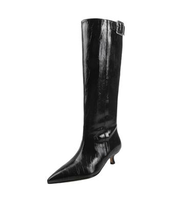 Generic Womens Plus Size Pointed Toe Medium Heels Riding Boots Winter Shoes Belt Buckle Knee-High Boots