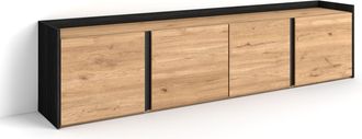 Skraut Home Skraut Home - Mueble Tv, Televisi&oacute;n, Muebles De Sal&oacute;n, Almacenaje, 207x35x50 Cm, Para Tv Hasta 80, Con Almacenamiento, Estilo Moderno, Roble Y Negro