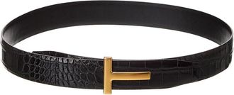 Tom Ford Logo Croc-Embossed Leather Belt