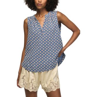 Lucky Brand Ikat Print Sleeveless Gauze Top in Navy Ikat at Nordstrom, Size X-Small