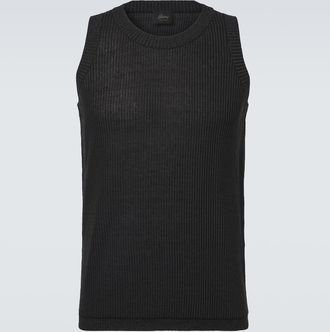 Brioni Tank top acanalado de algod&oacute;n, lino y seda