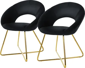 ML Design Ml-design - 2x Sillas De Comedor Negras Ergon&oacute;micas Asiento Tapizado Aspecto Terciopelo Patas De Metal Doradas Con Respaldo Redondo Y Reposabrazos Sil