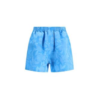 Balenciaga Womens Floral Jacquard Silk Blend Shorts - Blue
