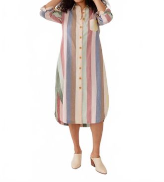 Mata Traders Sutton Midi Shirtdress In Vintage Rainbow
