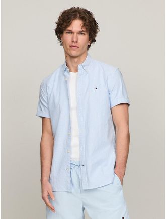 Tommy Hilfiger Mens Regular Fit Stripe Short-Sleeve Oxford Shirt