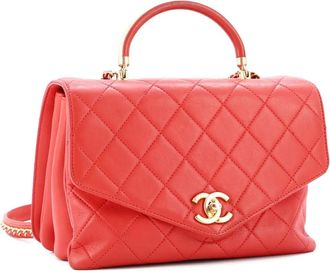 Chanel Gold Top Handle Bag Quilted Lambskin Medium satchel - Rood