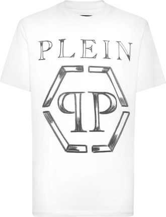 Philipp Plein Tops, Heren, Wit, L, Katoen, T-Shirt Ronde Hals Hexagon