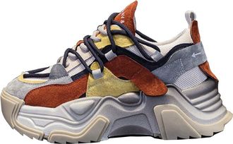 Generic Ladies Leather Thick Soled dad Shoes Versatile Color Blocked mesh Breathable Anti Slip Casual Sports Shoes (Orange,4.5)