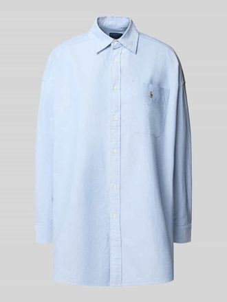 Polo Ralph Lauren Regular Fit Hemdbluse mit Logo-Stitching in Blau, Gr&ouml;&szlig;e XL