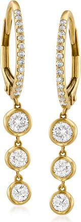 Ross-Simons Diamond Hoop Drop Earrings in 14kt Yellow Gold
