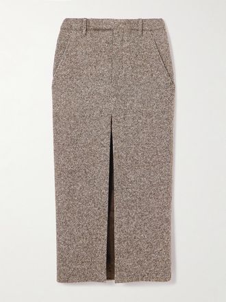 Brunello Cucinelli Gonna Midi In Misto Cashmere - Grigio