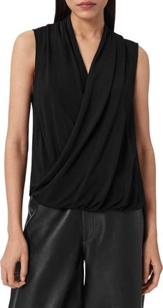 AllSaints Adaline Asymmetrical Faux Wrap Tank in Black at Nordstrom, Size 10 Us