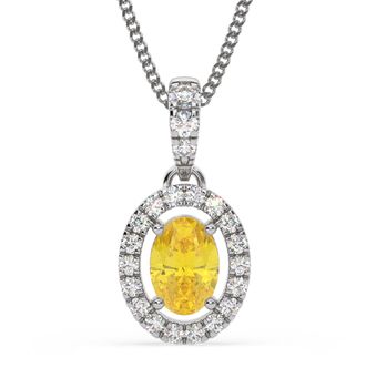 The Diamond Store Georgina Yellow Lab Diamond Oval Halo Necklace 0.70ct in 18K White Gold - Elara Collection