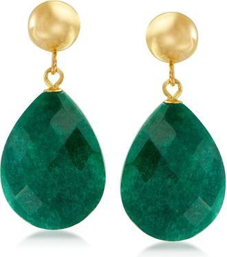 Ross-Simons Emerald Teardrop Earrings in 14kt Yellow Gold