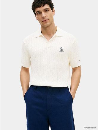 Tommy Hilfiger Regular Fit Embroidery Cable Knit Polo Shirt