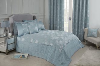 Emma Barclay Blossom - Embellished Jacquard Quilted Bedspread Set in Duck Egg - Emma Barclay | TJ Hughes Blue