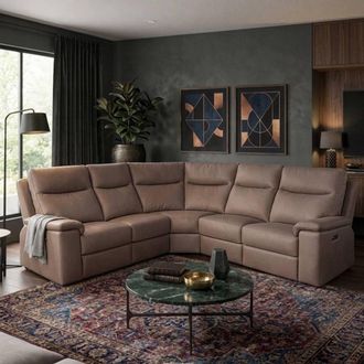 Aspire Home Accents Marlowe Real Leather Power Recliner 2C2 Corner Sofa with USB Charging in Taupe