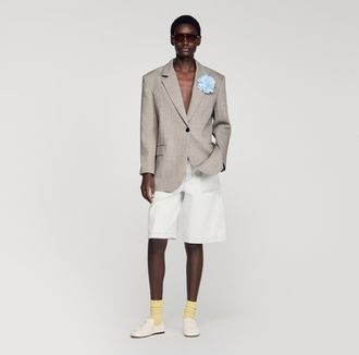 Sandro Checked wool jacket with brooch