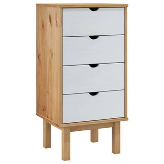 Berkfield Home Drawer Cabinet OTTA Brown&White 45x39x90cm Solid Wood Pine in White | Size: 45 x 39 x 90 cm